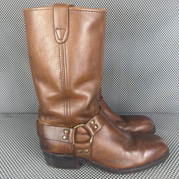 Double H Harness Boots Womens 11.5 Brown Leather Biker Motorcycle Western - Picture 1 of 15